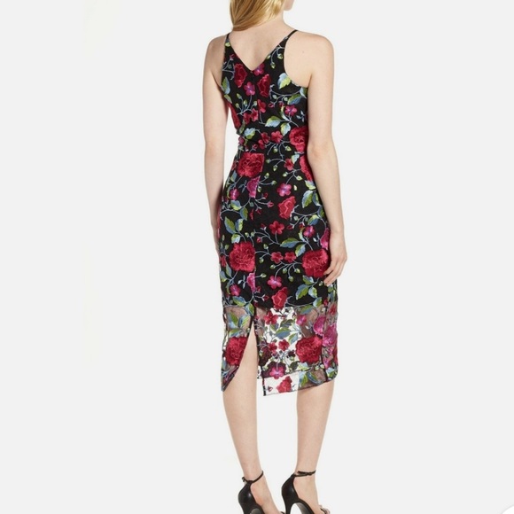 Dress The Population Black Floral Embroidered Lace Aurora Sheer Hem Midi xs - Picture 3 of 6